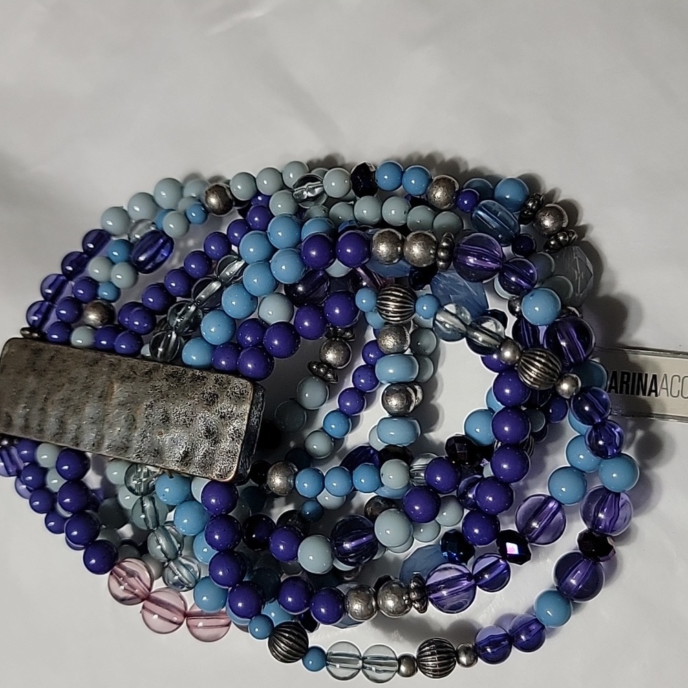 Vintage Sarina Accessories Beaded Boho Bracelet 10 Strands Hammered Metal Bar